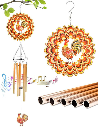 Wind Chimes for Outside with Chicken Wind Spinner, Unique Birthday Thanksgiving for Women Mom Grandma Neighbors Chicken Lovers, Outdoor Farm House Garden Yard Rooster Decor