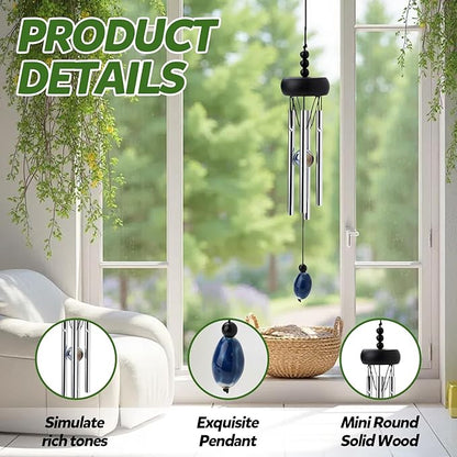 10.6'' Aluminium Mini Wind Chimes with 4 Rods, Memorial Wind Chimes for Outside Small Gifts Deep Tone Unique Garden Patio Hanging Home Decor Black