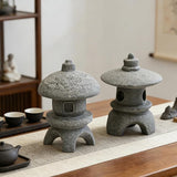 Miniature Pagoda Figurines Japanese Style Zen Garden Decor Set 2Pcs Waterproof Stone Lanterns for Bonsai Outdoor Garden Landscaping