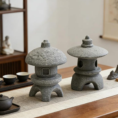 Miniature Pagoda Figurines Japanese Style Zen Garden Decor Set 2Pcs Waterproof Stone Lanterns for Bonsai Outdoor Garden Landscaping