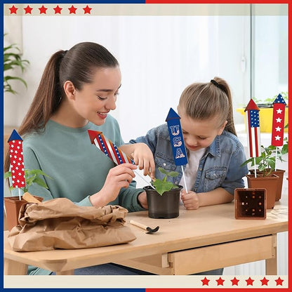 CroBlissful 8 Pcs 4th of July 250th Garden Stake Metal USA Flag Yard Sign Patriotic Decor for Independence Day Memorial Day Metal Plant Stick Outdoor Lawn Garden Home Yard Decorations(Rockets)