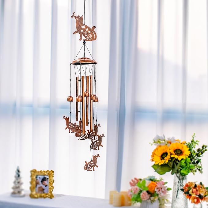 Cat Wind Chimes for Outside,Cat Gifts for Women Men/Memorial Gift/Birthday Gifts/Metal windchimes Outdoors/Indoors,Garden Decor,Patio,Home,Porch,Yard Decorations