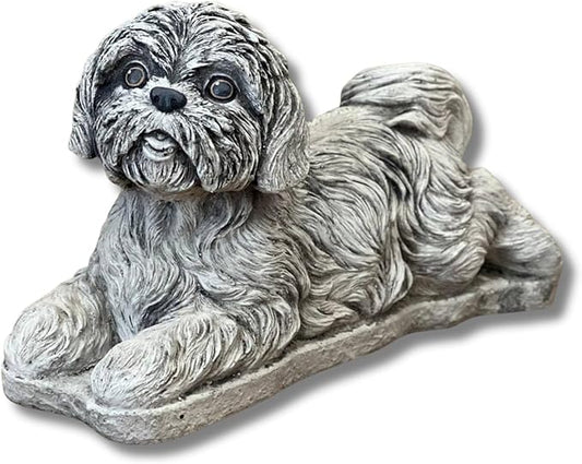 Shih Tzu Memorial Statue Yard Pet Memorial Puppy Sculpture Concrete Dog Figurine Painted Shih Tzu Statuary Pet Loss Gift Stone Grave Marker Lawn Ornament