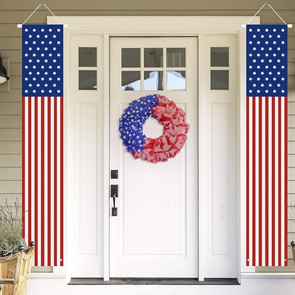 Babycop 4th of July Decorations Outdoor – Patriotic American Flag Porch Banners (2 Pcs) – Red White Blue Hanging Signs for July Fourth, Memorial Day, Veterans Day, Independence Day Yard Decor