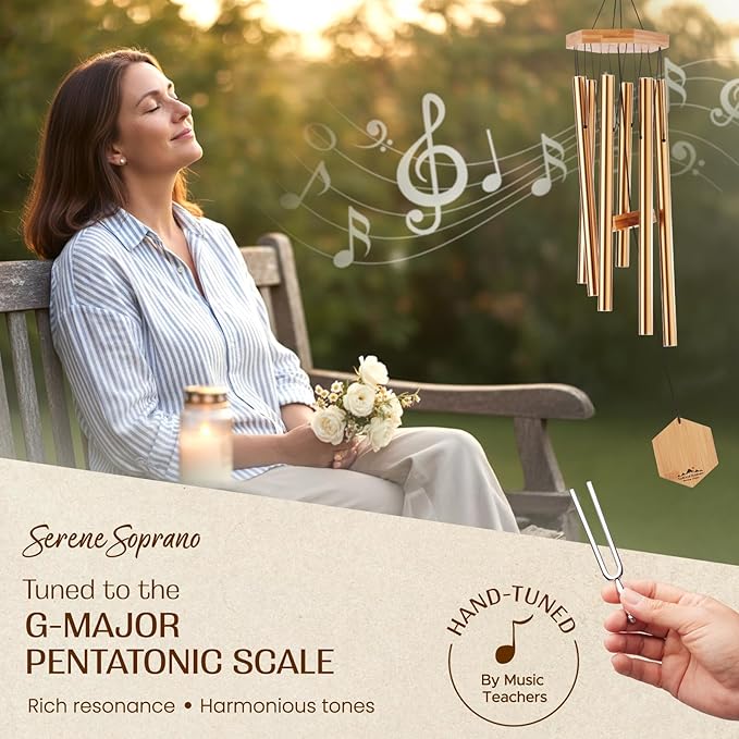 UpBlend Deep Tone Wind Chime – Outdoor Sympathy & Memorial Gift for The Loss of a Loved One, Memorial Wind Chimes, Thoughtful Sympathy Gift for Bereavement and Remembrance. 29" Bronze