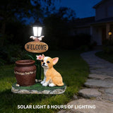 Solar Light Animal Outdoor Statue Planter with Welcome Sign, Resin Garden Sculpture Flower Pot for Patio Lawn Porch Yard Courtyard Decor, Weather-Resistant Decorative Figurine Accent (O)