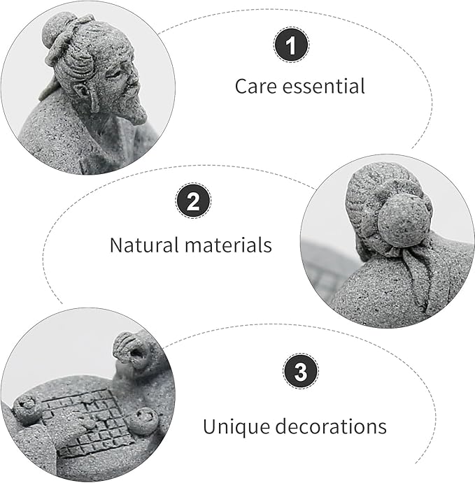 Hoypeyfiy 3Pcs Playing Chess Old Man Statue,Garden Figurines Set,Zen Garden Accessories,Outdoor Decor Sandstone for Bonsai,Micro Landscape Decoration,Garden,Patio,Yard,Lawn,Backyard