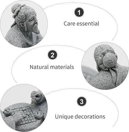Hoypeyfiy 3Pcs Playing Chess Old Man Statue,Garden Figurines Set,Zen Garden Accessories,Outdoor Decor Sandstone for Bonsai,Micro Landscape Decoration,Garden,Patio,Yard,Lawn,Backyard