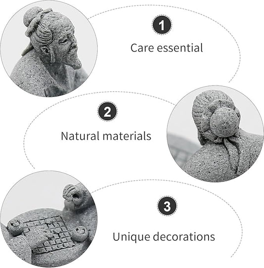 Hoypeyfiy 3Pcs Playing Chess Old Man Statue,Garden Figurines Set,Zen Garden Accessories,Outdoor Decor Sandstone for Bonsai,Micro Landscape Decoration,Garden,Patio,Yard,Lawn,Backyard