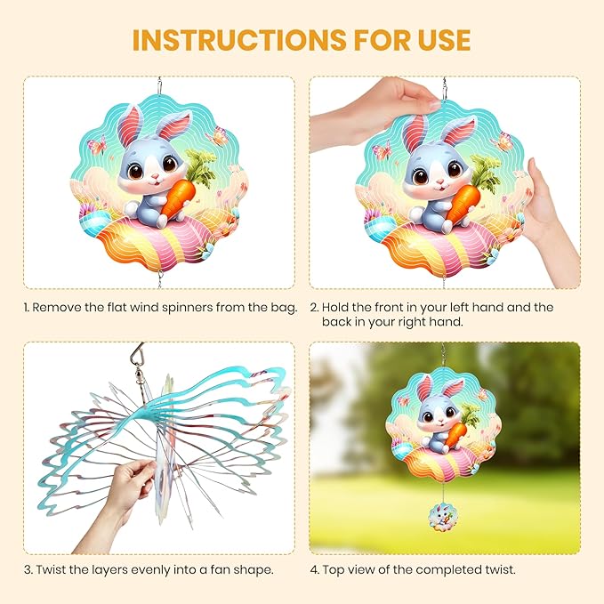 MXJSUA Easter Wind Spinners for Indoor Outdoor Garden Decoration, 12 Inch Bunny Stainless Steel Hanging Wind Spinners Ornaments Crafts for Gifts