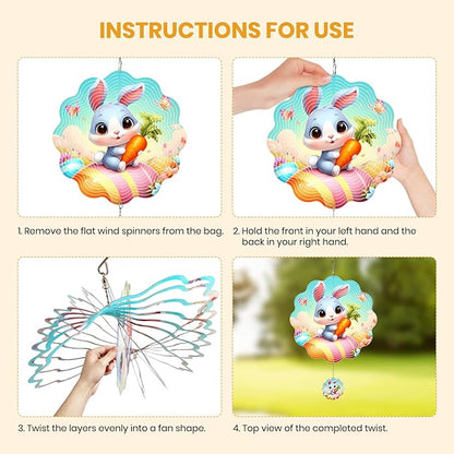 MXJSUA Easter Wind Spinners for Indoor Outdoor Garden Decoration, 12 Inch Bunny Stainless Steel Hanging Wind Spinners Ornaments Crafts for Gifts