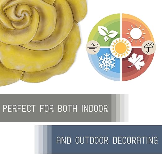Magnolia Garden 12-Inch Sculpted Yellow Rose Decorative Stepping Stone – 3D Floral Resin Garden Walkway Tile – Vibrant Golden Flower Outdoor Accent