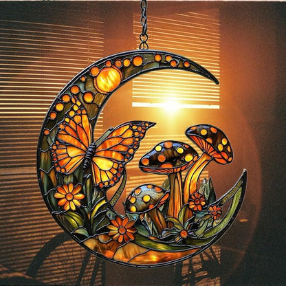 Cresent Forest Butterfly Acrylic Suncatcher Stained Glass Effect Window Car Hanging Christmas Ornament Indoor Outdoor Decor Garden Sun Catcher Panel for Boho Lover for Women Mom Grandma