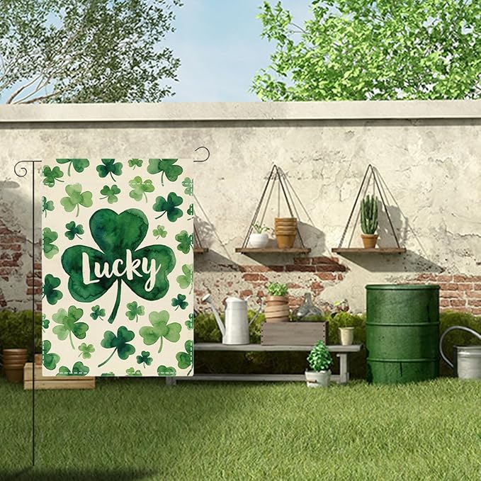 St Patricks Day Lucky Shamrock Garden Flag Irish March Garden Flag Happy St Patricks Day Double Sided Outdoor House Flag for Outside Yard Decorations 12×18 Inch