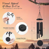 Big Black Wind Chimes for Outside Deep Tone, Personalized Metal WindChimes Tuned Melodic Music Sound Outdoors for Garden Patio Home with Rewritable Wind Catcher