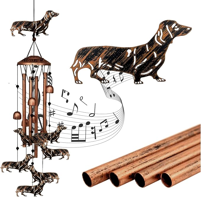 Dachshund Wind Chimes for Outside Dachshund Birthday Decorations Memorial Metal Dog Wind Chimes Unique Home Decor Dog Gifts for Women L