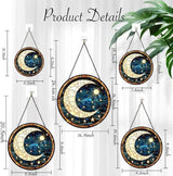 Funoasis Stained Glass Window Hanging 6.3 Inches Suncatcher - Deep Blue Sky A Crescent Moon and Many Stars Ornaments Sun Catcher Home Decor Women Birthday