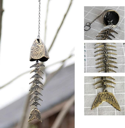 Fish Skeleton Windchime, Vintage Metal Wind Chimes for Home Yard Porch Hanging Decor