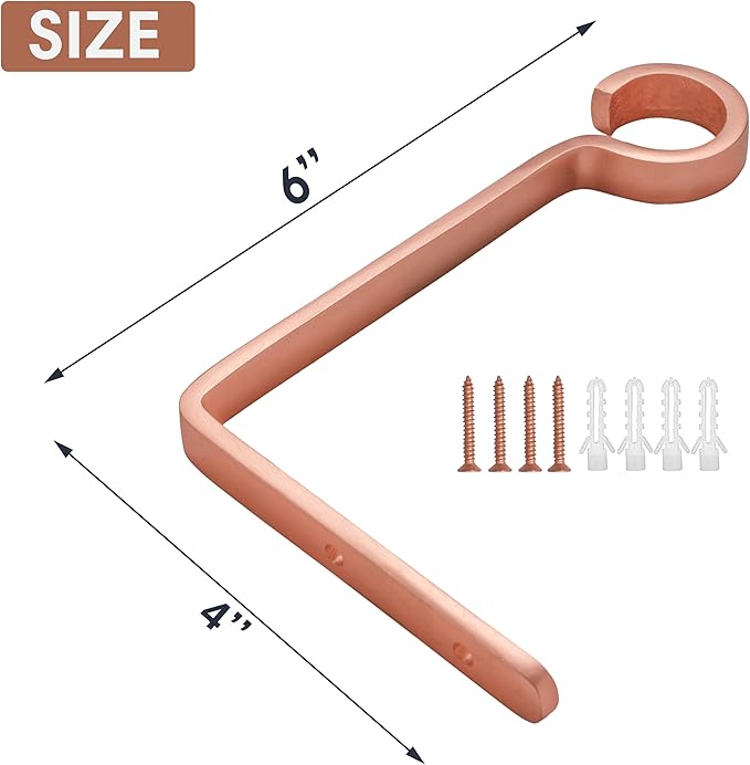 Monarch Abode Plant Hangers – Wall Mount Plant Hooks for Hanging Baskets, 6 Inch Metal Brushed Copper Fence Wall Plants Hanger for Outdoor Indoor, Flower Pot, Bird Feeder, Wind Chime Bracket, 2 Pack
