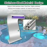 LONGRUN S-Shaped Waterfall Spillway Stainless Steel Swimming Pool Fountain, RF & APP Controled LED Light Outdoor Pond Waterfalls Kit for Garden Patio Swimming Pool Koi Ponds Decoration -20.2" Height