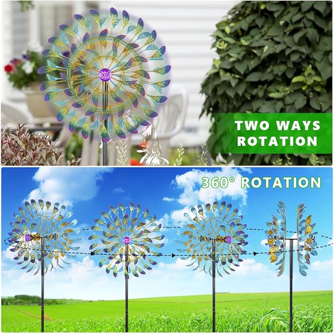 DREAMSOUL 360° Large Wind Spinner Outdoor Metal 6 Blades Windmill for Yard, 80 Inch Kinetic Wind Spinner for Patio Lawn Decor