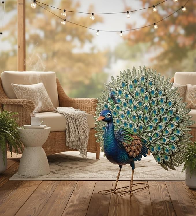 Regal Art & Gift Peacock Outdoor Statue, Decorative Garden Sculpture, Unique Metal Outdoor Figurine, Lawn Ornament Statue for Garden, Outdoor Sculpture for Yard, Wings Open, 25.25'L x9.75'W x 24.75'H