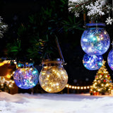 Hang Outdoor Solar Lights Waterproof, 2 Pack 30LED Cracked Glass Ball Decorative Lanterns, Solar Powered Landscape with Handle for Yard Patio Fence House Holiday Decor, Birthday Gift for Women