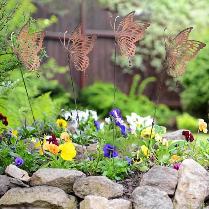 Butterfly Garden Stakes Decor Metal Yard Art Butterfly for Women Mom Ornaments Large Outdoor Decorative Patio Lawn Decor Memorial 4 Pack 24.8Inch