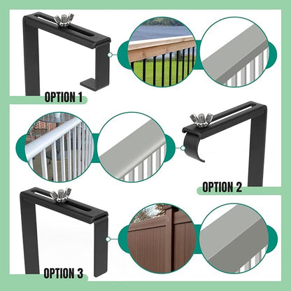 Adjustable Planter Box Bracket, Black, 1 Pair - Hanging, Metal Alloy Steel Iron, Compact, No Drill, Fits 5-8.3 Inch Width, Suitable for Railings, Windows, Balconies, Fences
