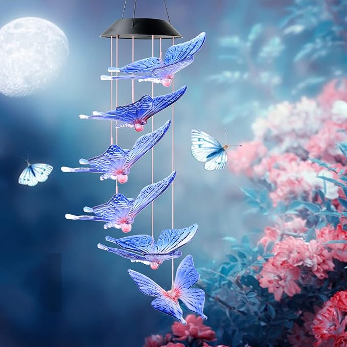 Butterfly Wind Chimes, Solar windchimes, Outdoor, Patio Decorations Outdoor Butterfly Garden Decor Garden Chimes