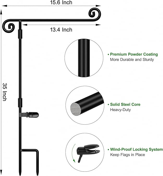 HOOSUN Garden Flag Stand,Sturdy Garden Flag Holder Pole for Outside House,Yard Flags Holder with one Tiger Clip,Yard Banner Pole for Holiday Flags Decorations Outdoor Lawn