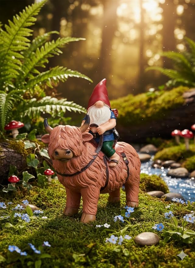 Funny Guy Mugs Gnome Riding A Highland Cow - Funny Garden Gnomes Gifts for Women - Garden Gnomes for Outdoors