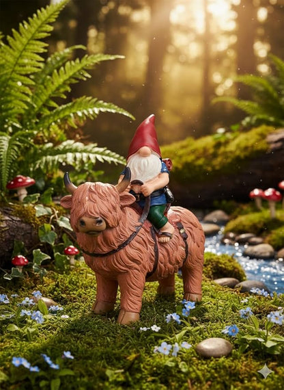 Funny Guy Mugs Gnome Riding A Highland Cow - Funny Garden Gnomes Gifts for Women - Garden Gnomes for Outdoors