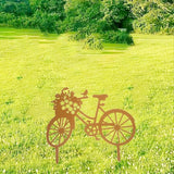 Yard Art Garden Metal Statue Decor,Lifelike Bicycle Stakes Outdoor Decorations,Black Hollow Out Iron Silhouette Sets for Farmhouse Pathway Lawn (Rust)