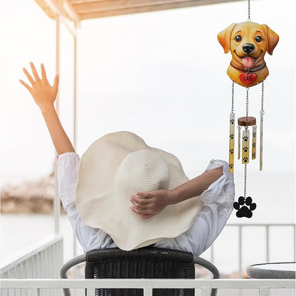 CoTa Global Lab Dog Wind Chime - Labrador Puppy Hanging Decor with Paw Print Glass Tubes, Brown and Yellow Dog Garden Ornament, Indoor Outdoor Porch Patio Yard Decoration - 25 Inches