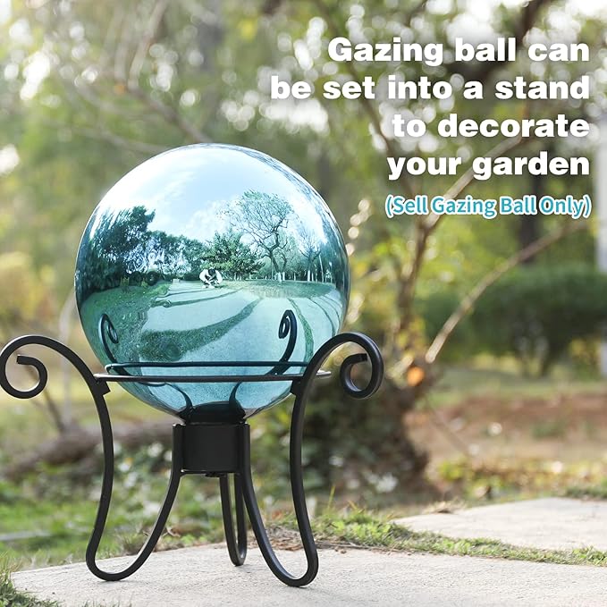VCUTEKA Gazing Ball, Glass Mirror Polished Hollow Ball Reflective Garden Sphere, Gazing Globe for Home Garden Lawn Outdoor Ornament Yard Decorative 10-Inch, Blue