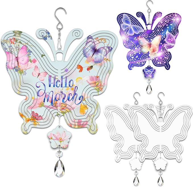 4Pack 10inch Sublimation Wind Spinner Blanks 3D Aluminum Metal Wind Sculpture Kinetic Spinners for Yard and Garden Indoor Art Ornaments Hanging Decoration (New Butterfly)
