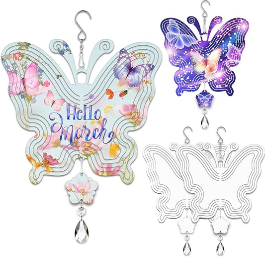4Pack 8inch Sublimation Wind Spinner Blanks 3D Aluminum Metal Wind Sculpture Kinetic Spinners for Yard and Garden Indoor Art Ornaments Hanging Decoration (New Butterfly)