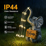 KVR Solar Elephant Statue with Welcome Sign, Outdoor Garden Decor with Warm White Steady-On String Lights, Waterproof Resin Figurine for Front Porch, Patio, Yard, Housewarming Gift