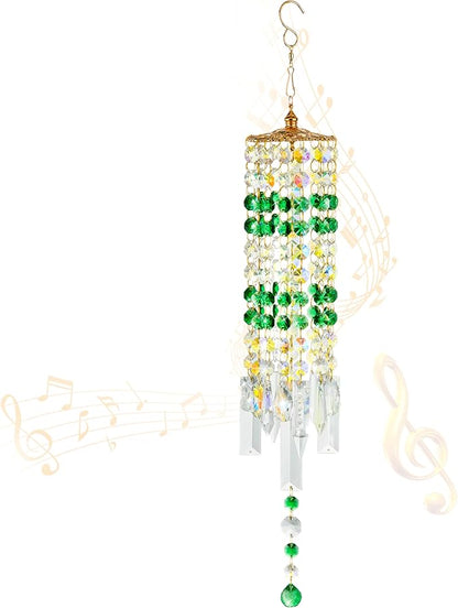 Crystal Wind Chimes for Outside with Rainbow Light Reflections Glass Bells and Rose Gold Alloy Hooks Indoor Outdoor Decor for Home Garden Patio Porch Birthday House Warming (Green)