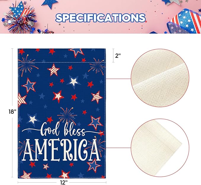 AVOIN colorlife God Bless America 4th of July Patriotic Garden Flag 12x18 Inch Double Sided Outside, Stars and Stripes Yard Outdoor Decoration