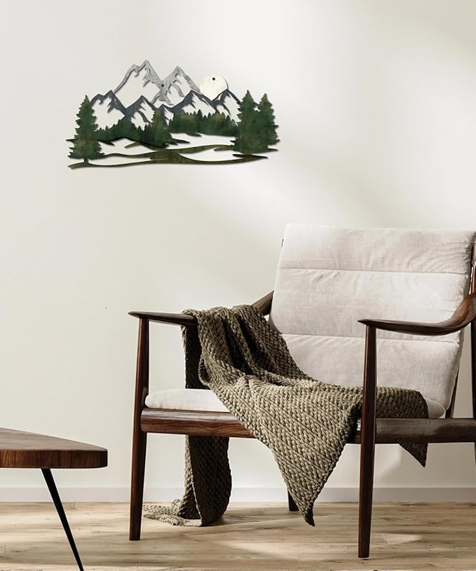 Putuo Decor Mountain Landscape Metal Wall Art Forest Design Vintage Nature Decor for Living Room, Bedroom, Office