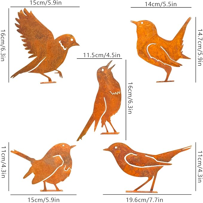 Rusty Bird Silhouette with Rusty Patina Birds Decoration Lifelike Metal Birds Garden Ornaments Silhouette Simulation Bird Figurine Rustic Outdoor Patio Yard Adornment (Fretwork)