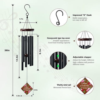 Windchime for Mother, 36" Memorial Wind Chimes for Loss of Mom, Sympathy Windchime in Memory of Mother, Bereavement Sympathy Gifts for Loss of Mom, Outside Garden Patio