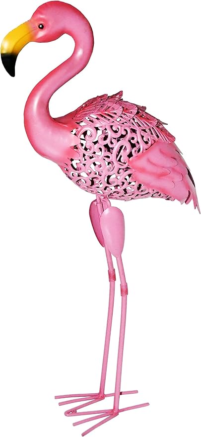 Owlgift 31 Inch Flamingo Garden Statues and Sculptures, Tall Metal Pink Flamingo Garden Statues, Birds Yard Art Outdoor Statue, Large Lawn Ornaments for Home, Patio, Backyard Décor