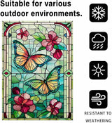 Spring Summer Butterfly House Flag 28x40 Inch Double Sided, Stained Glass Floral Butterfly Outdoor Flag, Colorful Flower Large Yard Lawn Porch Patio Farmhouse Garden Decor