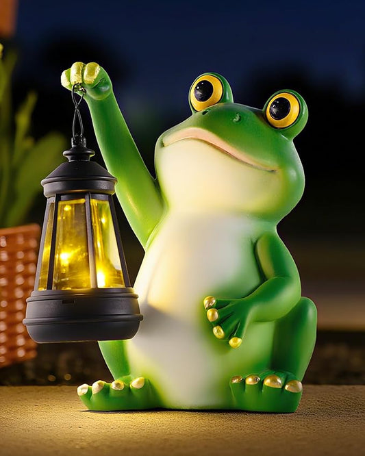 Vuees Solar Frog Garden Statue Light, Outdoor Waterproof Decorative Lantern Figurine, Cute Yard Art for Garden Patio Pond Balcony Porch Decor, Housewarming & Gardening Gifts for Women Grandma Mom