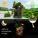 ASAWASA Flocked Mushroom Fairy Garden House with Solar Light,Funny Statue Sculptures for Garden Decor,Exquisite Cottage Figurines for Patio Lawn Yard Gift Decoration