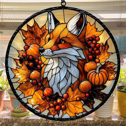 Autumn Lovely Fox Acrylic Suncatcher Stained Glass Effect Window Car Hanging Christmas Ornament Indoor Outdoor Decor Garden Sun Catcher Panel for Fox Lover for Women Mom Grandma