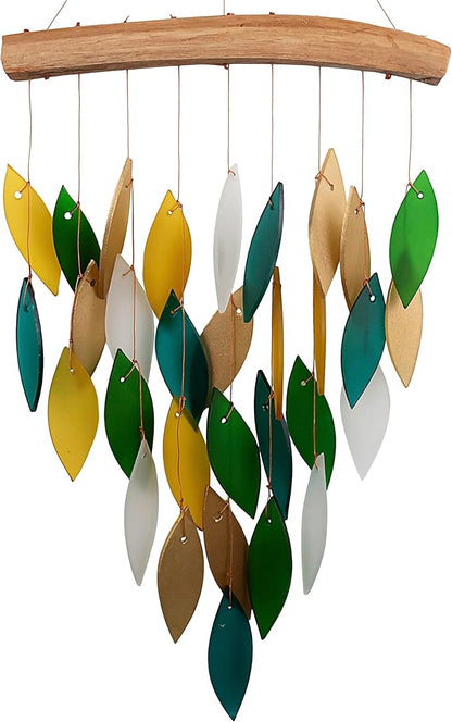 Blue Handworks Rainforest Waterfall Glass and Driftwood Chime, Sandblasted Glass and Found Wood Handcrafted Wind Chime